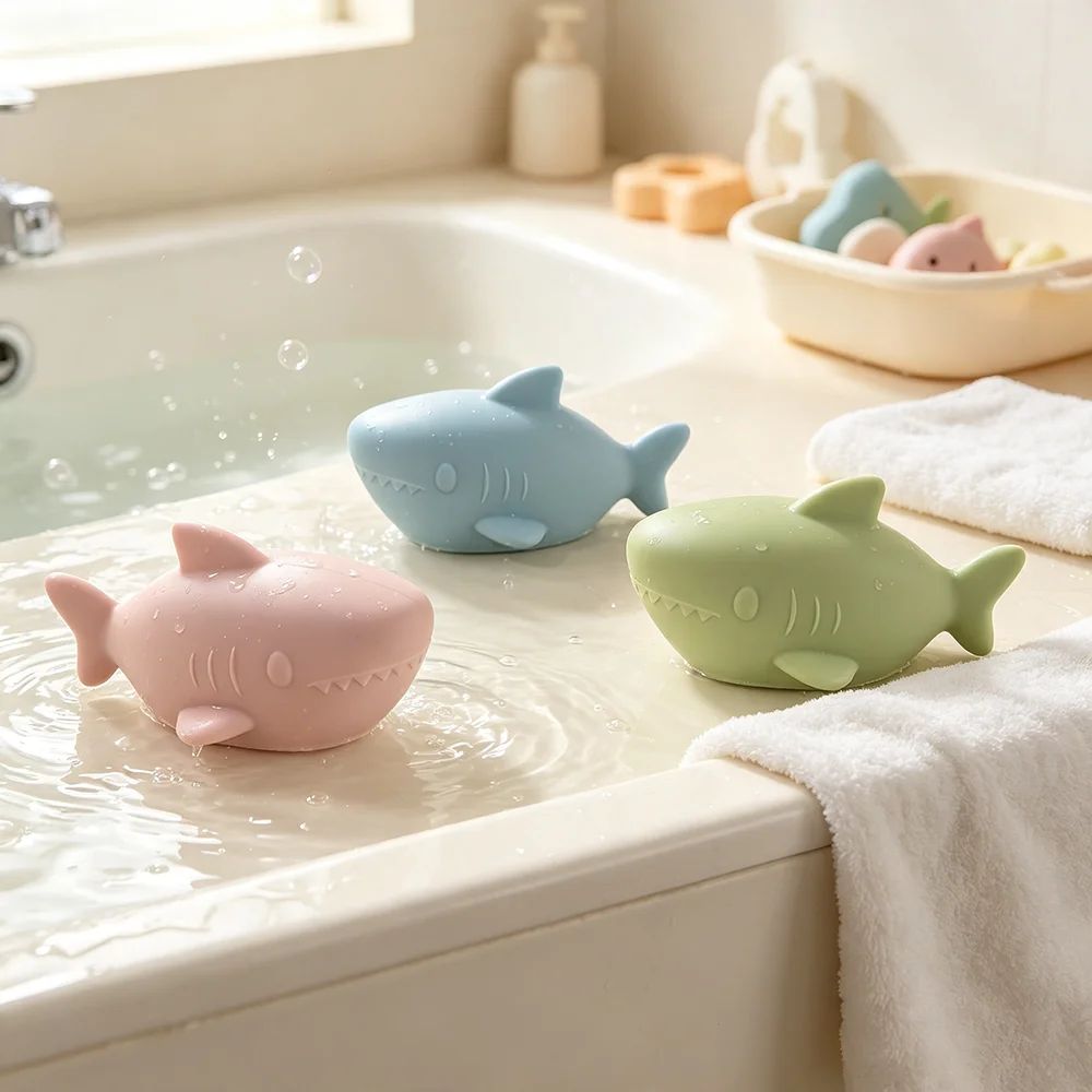 New Cute Silicone Squeaky Shark Bath Toy - Safe Floating Water Toy for Baby Toddler Bath Time Fun