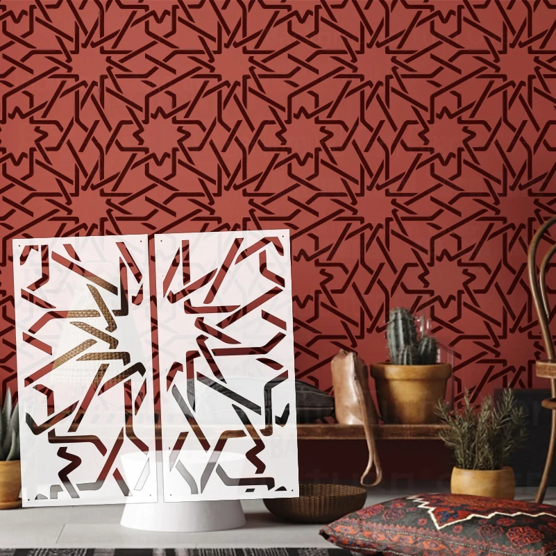 

40 см-80 см трафарет для стены для гипса, декоративная живопись, шаблон для покраски, декор, геометрические блокирующие линии, исламский S571