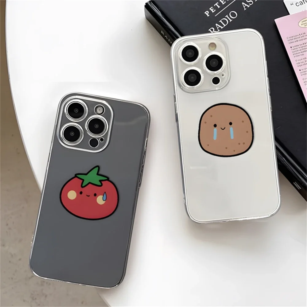 Funny Potato Tomato Matching Case for iPhone 16 14 15 Plus 12 13 11 Pro Max XR Soft Silicone Anti-Scratch Clear Cover for Couple