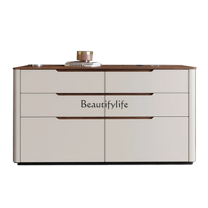 Cream Wind Saddle Leather Chest Modern Household Multifunctional High Storage Drawer Cabinet