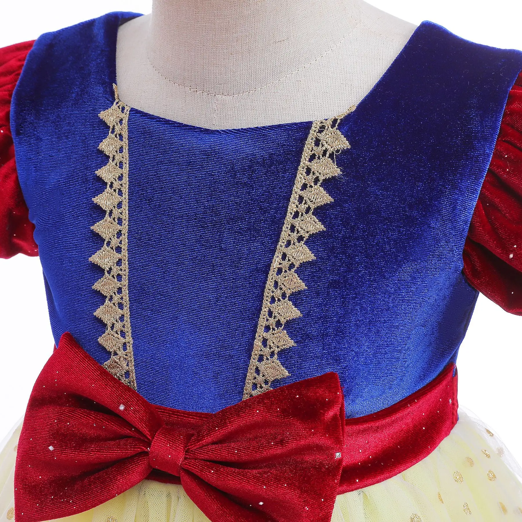 Girl Dress Velvet Dress Stylish Bubble Sleeves Children Clothing Snow White Princess Dress Halloween Cosplay Children Mesh Skirt