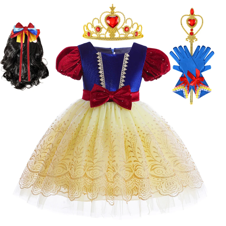 

Disney Snow White Princess Dress For Girl Party Kid Carnival Fairy Tale Cosplay Costume Girls Role Play Bowknot Dress 2-10T