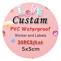 30PCS 5x5cm PVC waterproof stickers custom logo wedding birthday gift box sticker design custom size