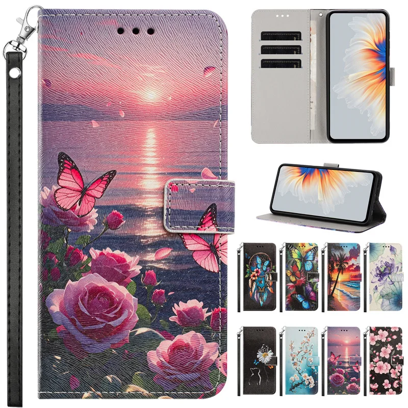 Чехол-кошелек из кожи с рисунком заката i17e/i17ProMax для iPhone 17 Pro Max, iPhone 17e, 16e, 15, 14, 13, 12 Pro Max