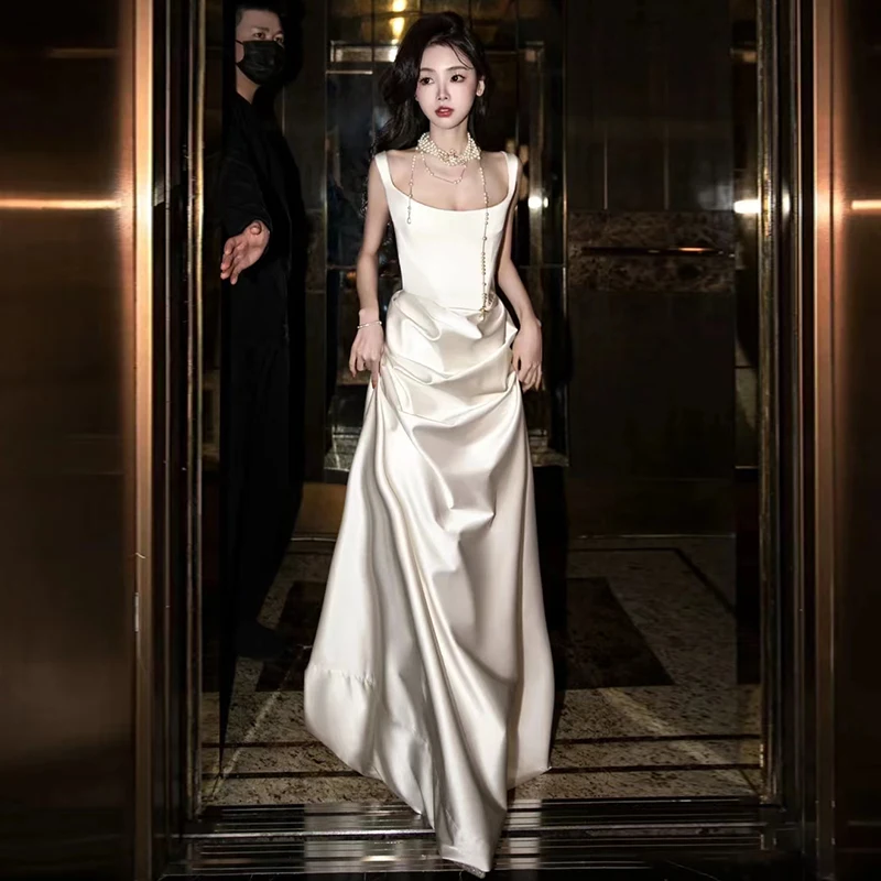 

Ele Satin Wedding Dr with Train for Bride Lightweight Veil Vintage Luxury Korean Sle mid Waist Zipper Ba