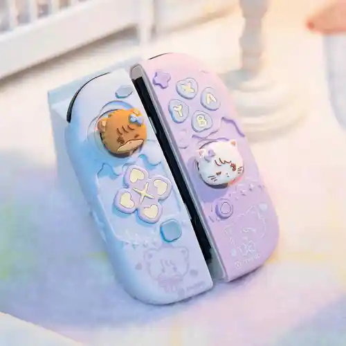 Imagen 2 del producto Funda trasera dura con animales bonitos, Protector de carcasa para Nintendo Switch 2/controlador Oled Joy-Con, agarre para pulgar, botones ABXY, cubierta de silicona