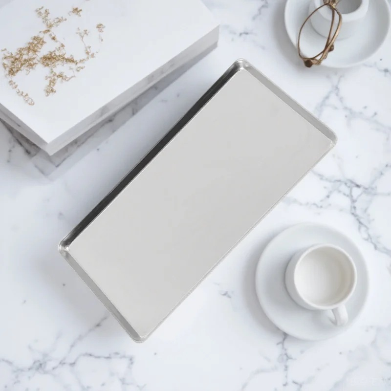 

Rectangular Stainless Steel Plate Simple Design Food Serving Tray Multifunctional Kitchen Storage Snack Dessert Barbecue Party