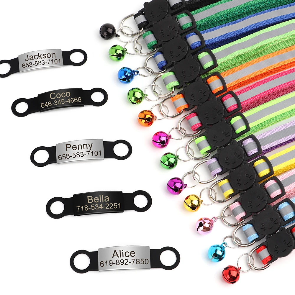 Personalisierte ID Kostenloser Gravur Katze Kragen Reflektierende Katze Sicherheit Schnalle Halsbänder Einstellbare Benutzerdefinierte Nylon Welpen Kätzchen Halskette – Detail 4
