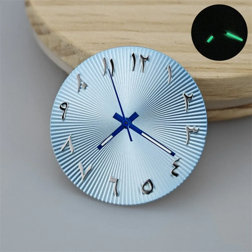NH35 다이얼 28.5mm 수정된 아랍어 스케일 다이얼 일본 NH35 자동 무브먼트 watchmods M228206-0025 용 방사형 패턴 다이얼