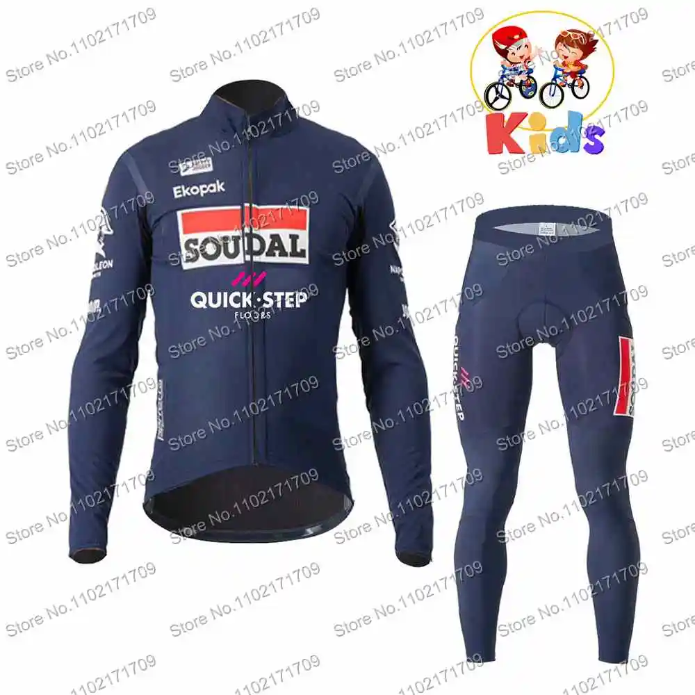 Kids Team Soudal Quick Step 2024 Cycling Jersey Set Boys and Girls Long Sleeve Cycling Clothing Blue Red Maillot de Cyclisme