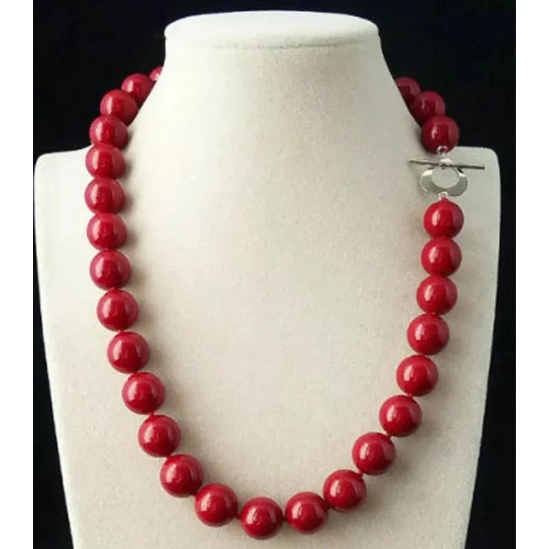 New Jewelry Necklace Long 18"10mm Coral Red South Sea Shell Pearl Beads Necklace