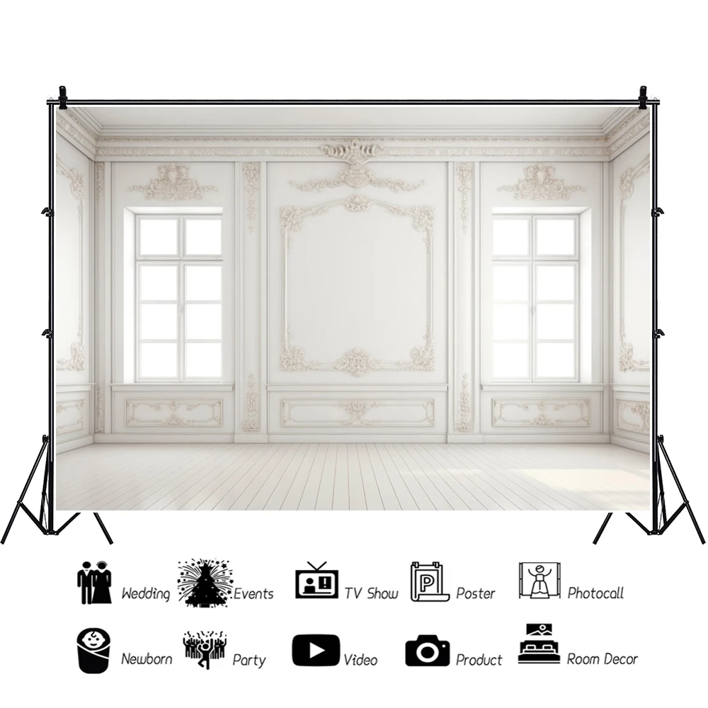 Laeacco Western White Wall Backdrop Empty Room Classic Elegant Modern Church Romantic Wedding Portrait Photography Background