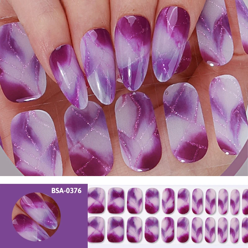 22Tips Gel Nail Sticker Shiny Color Long-Lasting Full Cover Gel Sticker Nail Decor Gel Nail Strips NO UV Nail Polish Wraps
