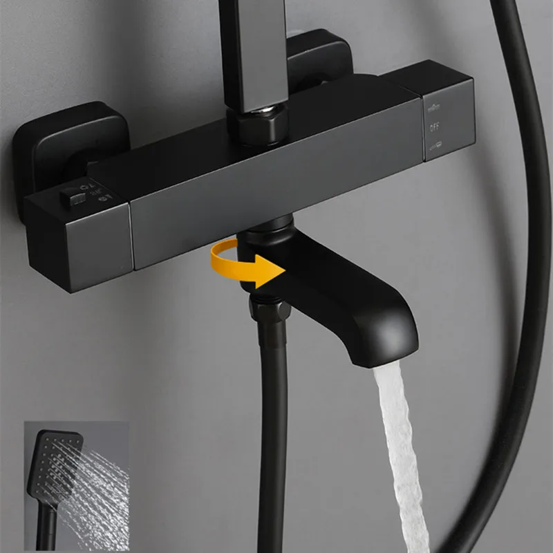 Sistema de chuveiro de banheiro quente e frio preto termostático conjunto de chuveiro de banheiro 12 Polegada cabeça de chuveiro de chuva quente e fria conjunto de torneira do banheiro