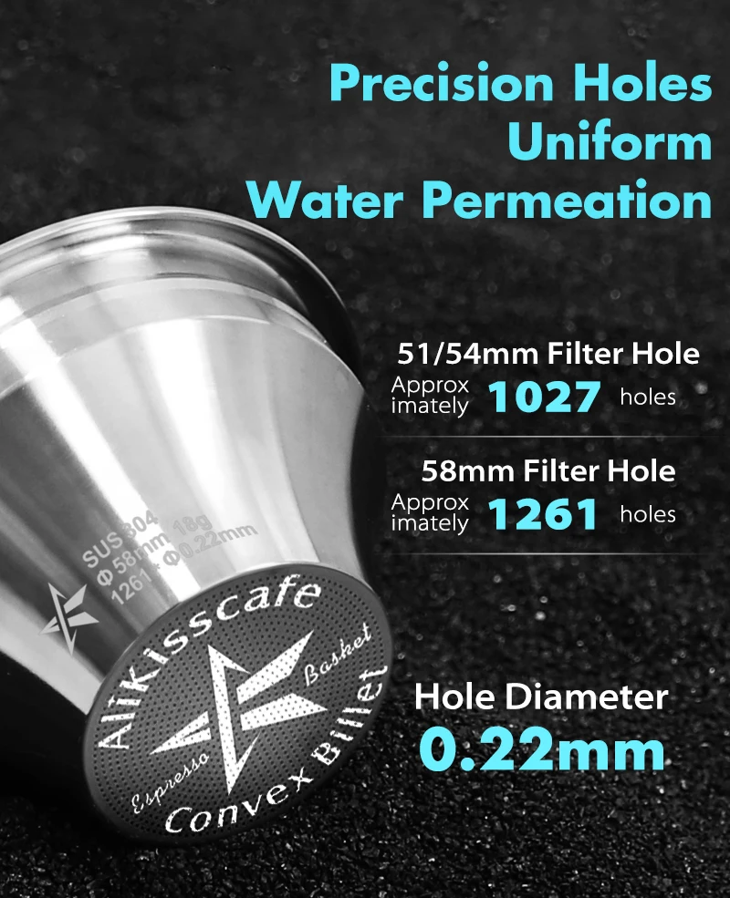 Alikisscafe Siebträgerkorb mit variablem Durchmesser, Step-Down-Konvex-Billet, 51 mm, 54 mm, 58 mm, Kaffee-Espresso-Zubehör, Barista-Werkzeug – Detail 6