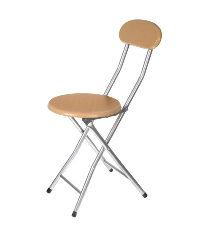 Metal folding chair with backrest and wooden seat, footrest and non-slip conteras, stool, sidewalk, kitchen, c