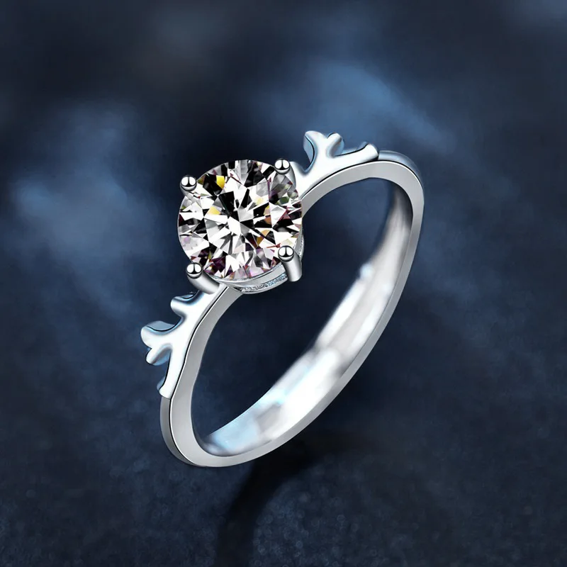 Korean-style elegant moissanite open ring 925 sterling silver Korean-style forest-themed antler women's ring gift jewelry