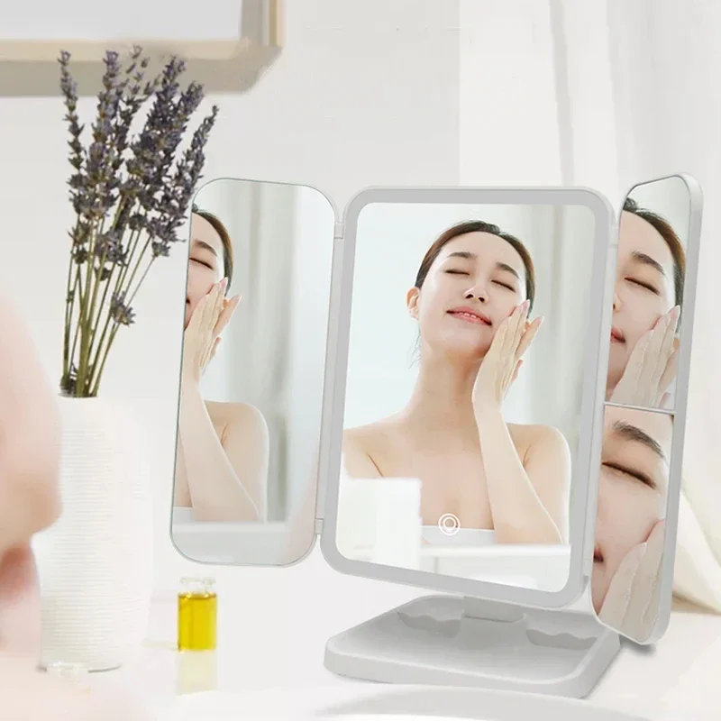 LED Makeup Mirror 3 In 1 Fold-able Comestic Mirror With 3 Color Lights 1X 2X 3X Magnification Degree Adjustable Mirror