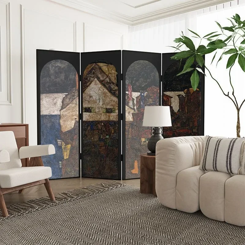 French Retro Folding Screen Partition Modern Living Room Mobile Office Entrance Divider Chinese Medieval Style Foldable Room