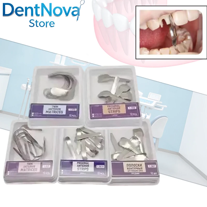 Dental Proximal Strips Twin Anterior Matrices Set - Stainless Steel Matrix Bands for Tooth Restoration Dental Clinic Supplies