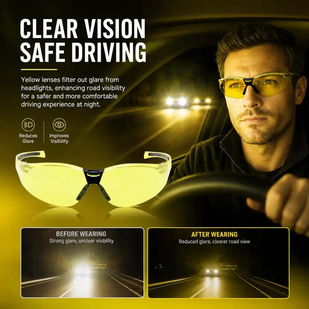 Night Vision Glasses Yellow Anti Glare Polarized Driving Sunglasses Men Cycling Sports Safety Goggles Clear Eyewear Accessories