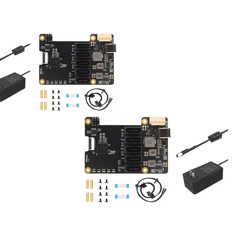 X1009 Pcie To 5 Port SATA Shield For Raspberry Pi 5 Pcie To 5 SATA 3.0 NOT Support Boot From HDD/SSD EU PLUG