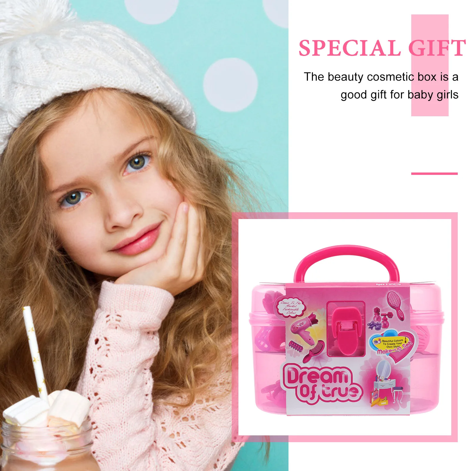 Set di bellezza per ragazze Custodia per trucco in plastica Fai finta di giocare Strumenti per capelli Regalo di apprendimento per bambini Scatola di immagazzinaggio Gioco di ruolo