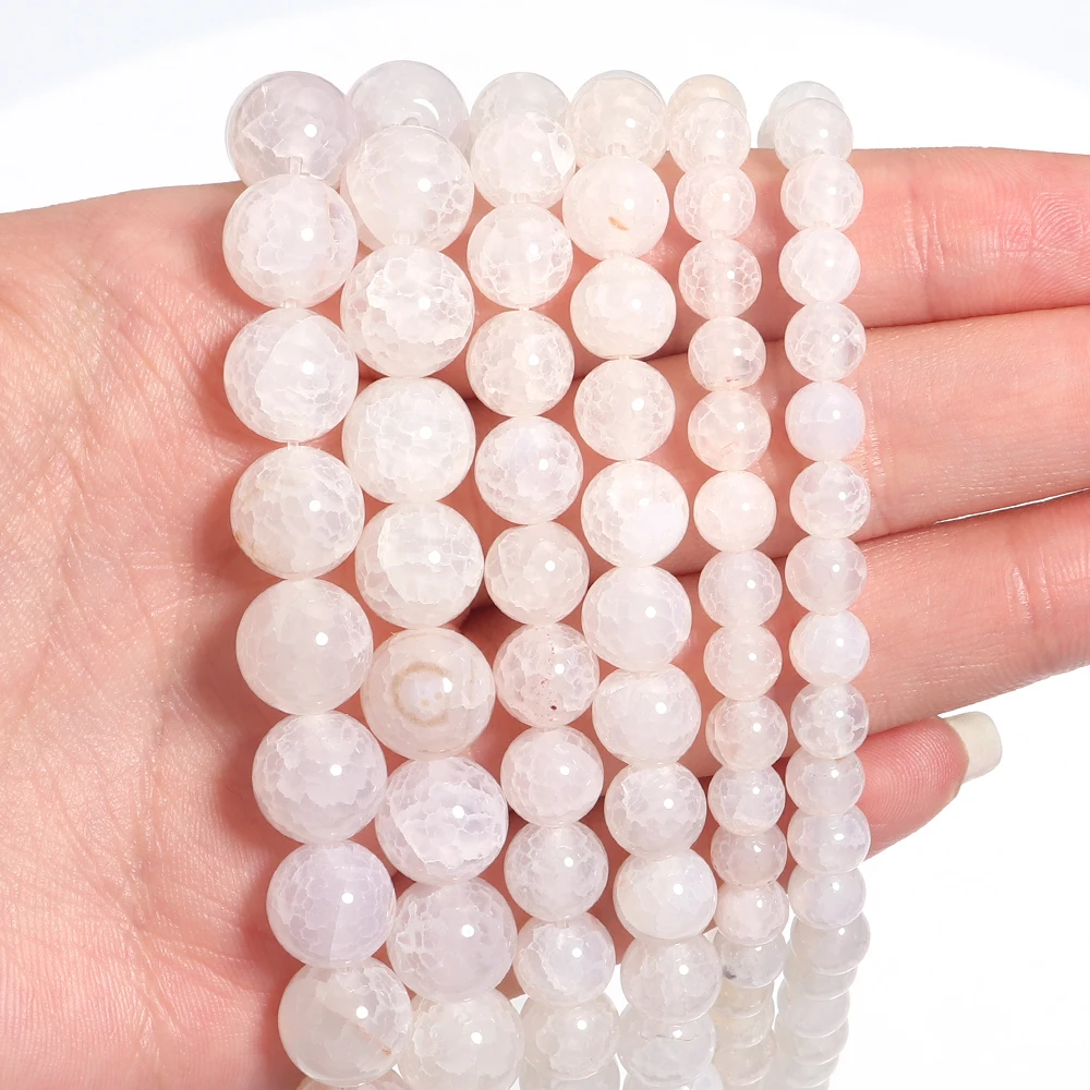 6 8 10 مللي متر العقيق الطبيعي حجر الخرز الأبيض الجليد زهرة مستديرة أحجار كريمة مفكوكة حبة لصنع المجوهرات عقد دي اي واي سوار النتائج #3