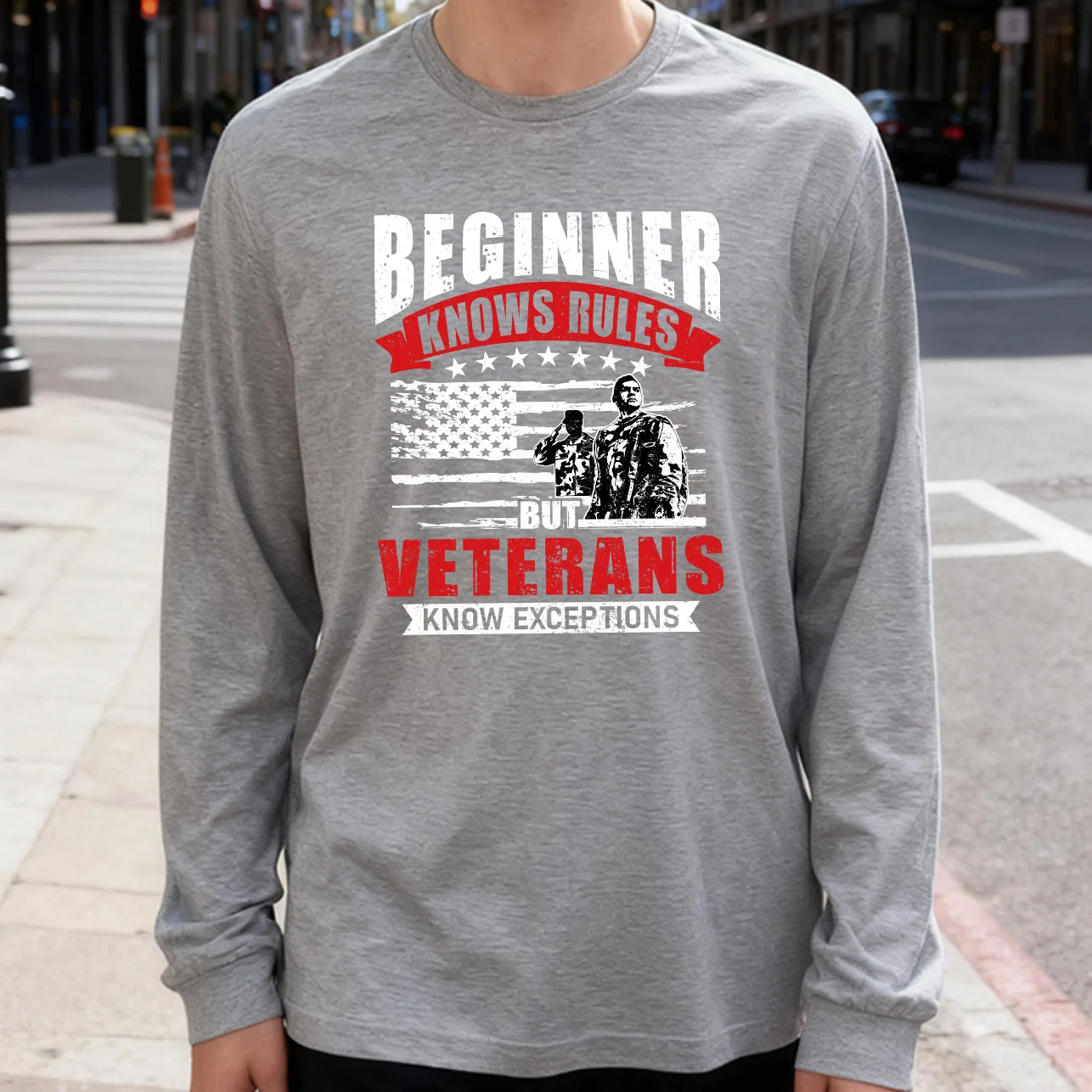 Beginner Knows Rules Men's Long Sleeve Tee 100% Cotton 180g Crew Neck Casual Daily Style Soft and Breathable