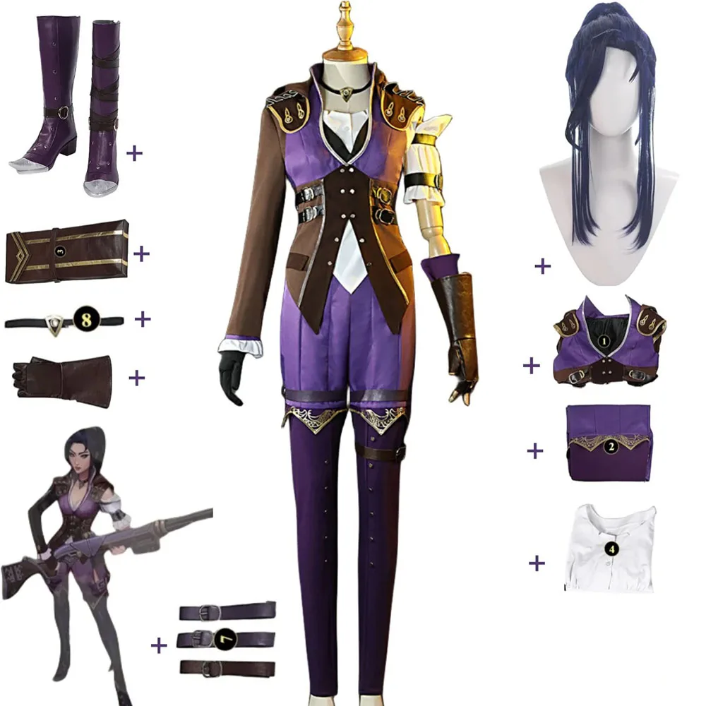 

Игра LOL Кейтлин Кирамман Шериф Пилтовера Косплей Костюм Маленький торт Пальто Униформа Ботинка Парик Женщина Карнавальная Вечеринка Одеваются