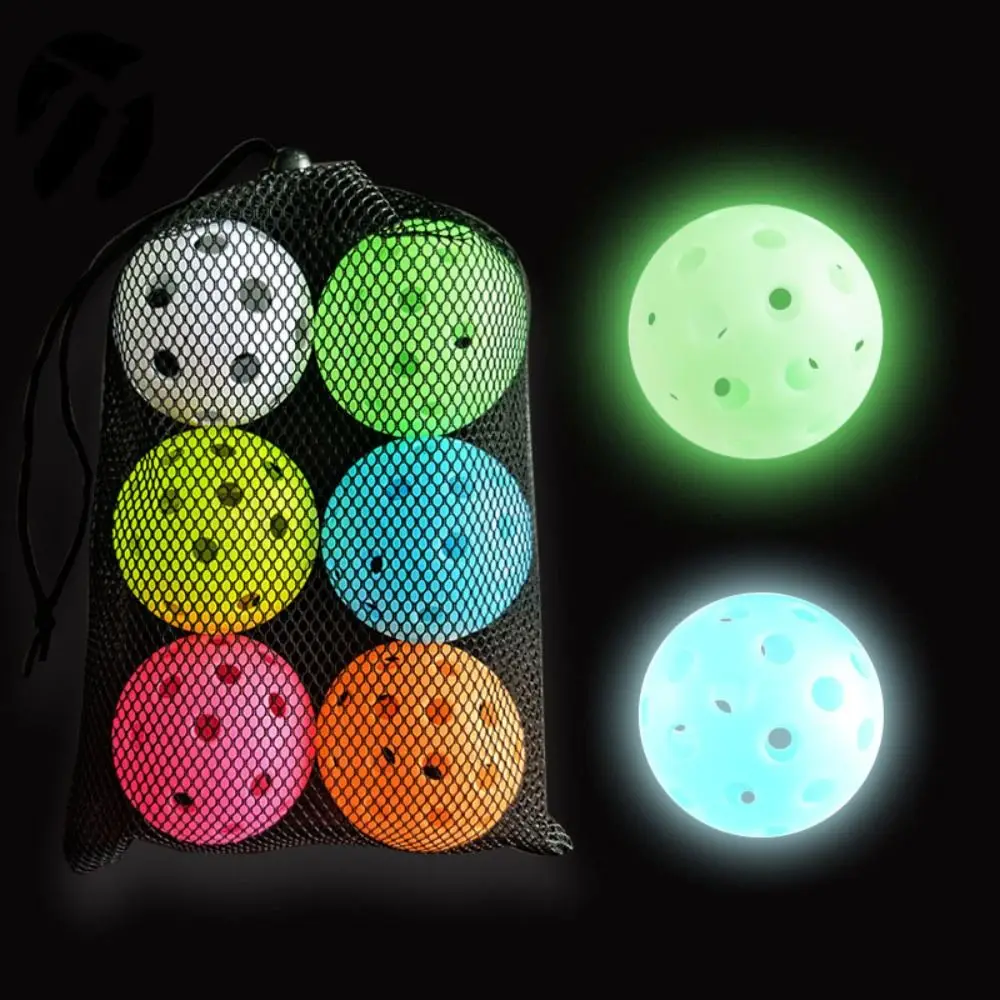 74MM 40 Holes Luminous Pickleball Durable Multicolor Elastic Seniors Tennis Glow in The Dark PE Ball Indoor Utdoor