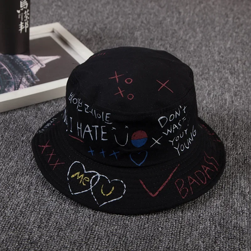 Unisex Summer Graffiti Bucket Hats For Women Men 2022 Harajuku Panama Hip Hop Caps Girls Bob Fishing Black Sun Fisherman Hat