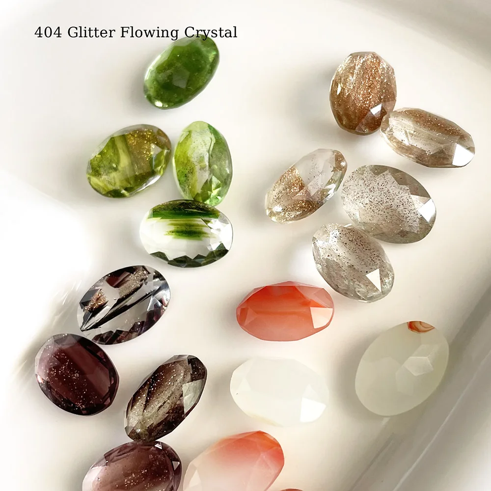

-Flowing Diamonds- Random Golden Glitter Oval Egg Rhinestones K9 Coffee Agate Unflat Back Crystal Nail DIY Arts 3D Gemstones 404