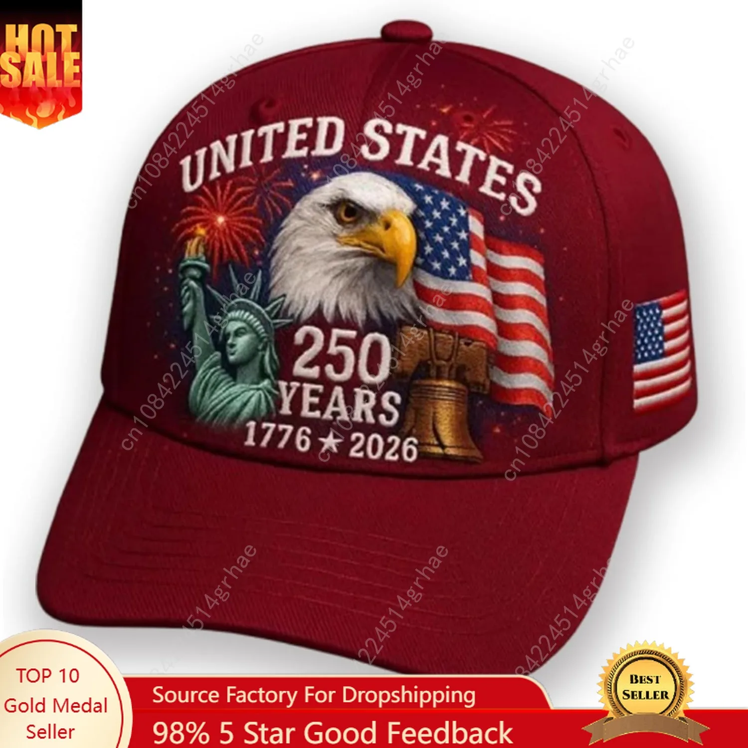 

US 250th Anniversary Cap, U.S. 250th Anniversary Tribute Hat, Retro Washed Cap with Bald Eagle, for Patriotic Veterans