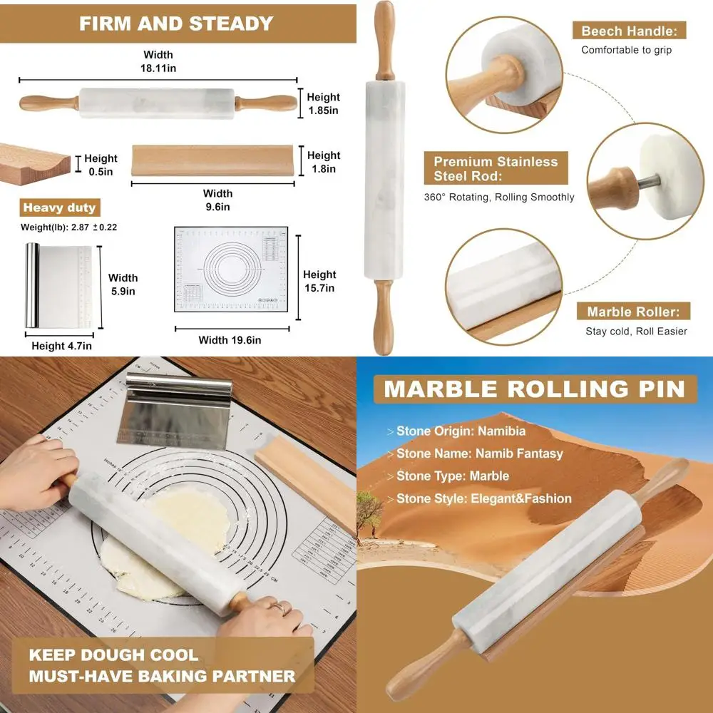 

Ролик для выпечки из африканского натурального мрамора, нескользящий полированный инструмент для выпечки, идеально подходит для макарон, пельменей, пирогов и пиццы для пиццы