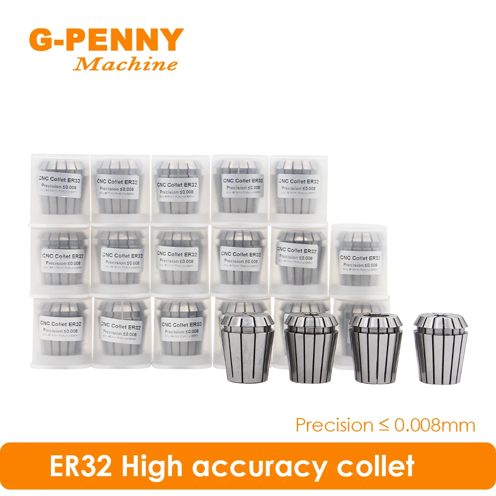 Набор цанговых патронов G-Penny ER32, 21 шт., высокая точность, 0,008 мм, 2-20 мм, 1/4,1/8 мм для фрезерного станка с ЧПУ, двигатель шпинделя