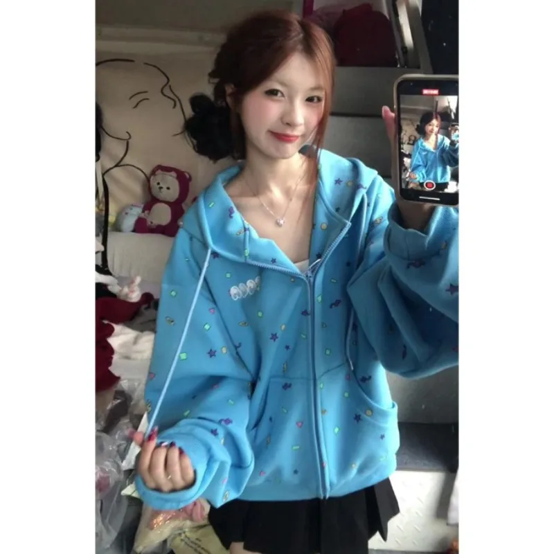 Blue Series Elegant en voortreffelijk Losse, veelzijdige ritssluiting met capuchon Lente- en herfstverkleedcollectie Casual modetrends