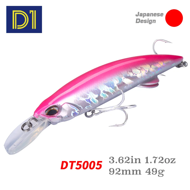 D1 Señuelos de Pesca de pececillos pesados, Wobblers duros láser Artificial de hundimiento, cebos para aparejos de pesca de lubina, 92mm/49g, 110mm/60g, DT5005