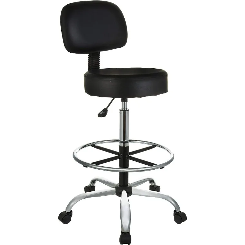 Multi-Purpose Adjustable Drafting Spa Bar Stool with Foot Rest and Wheels, Black, 22.95