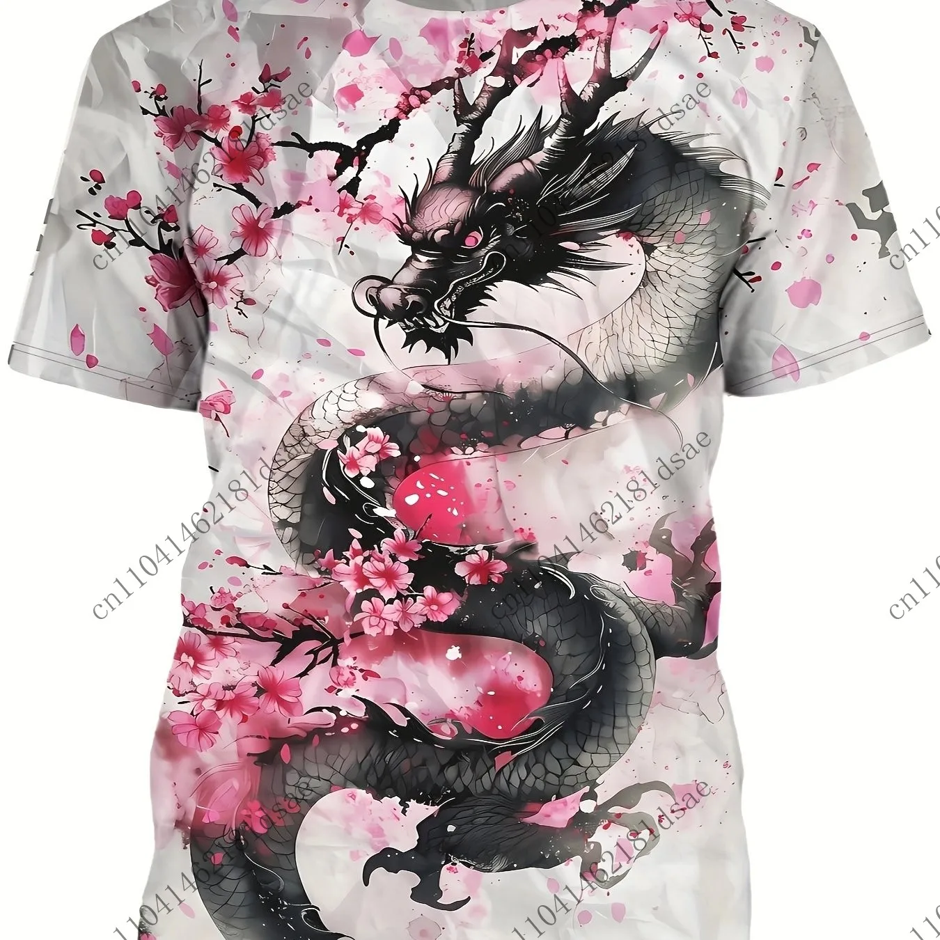تي شيرت مطبوع ثلاثي الأبعاد ملابس الصيف قصيرة الأكمام بلايز قصيرة أنيمي تيز البوليستر الرجال طباعة طلاء حبر نمط الخوخ التنين #1