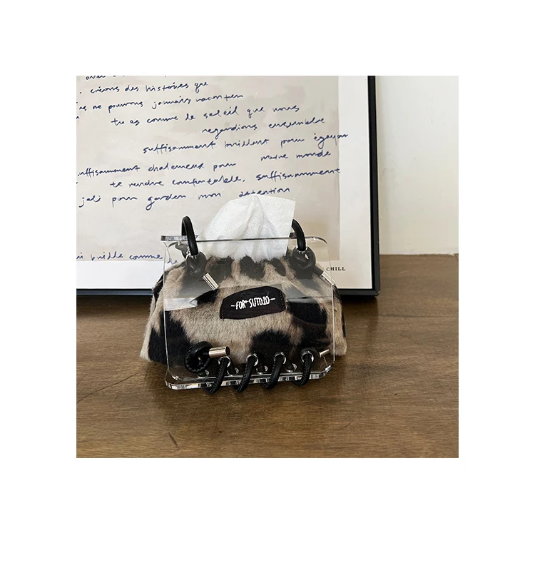 Medieval leopard print acrylic paper box, hotel bed and breakfast cafe art napkin paper towel box