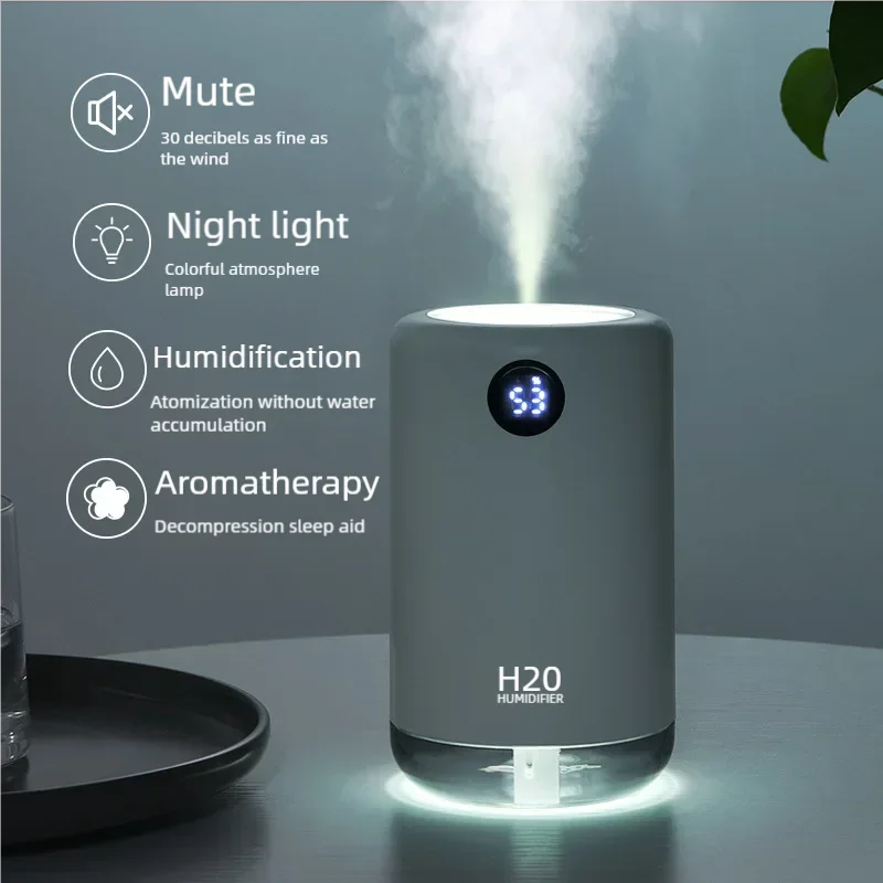 Humidificador de aire ultrasónico inalámbrico de mesa para el hogar, mini difusor de niebla de agua aromática portátil, muestra de duración de la batería, 500 ml, 2000 mAh de olor