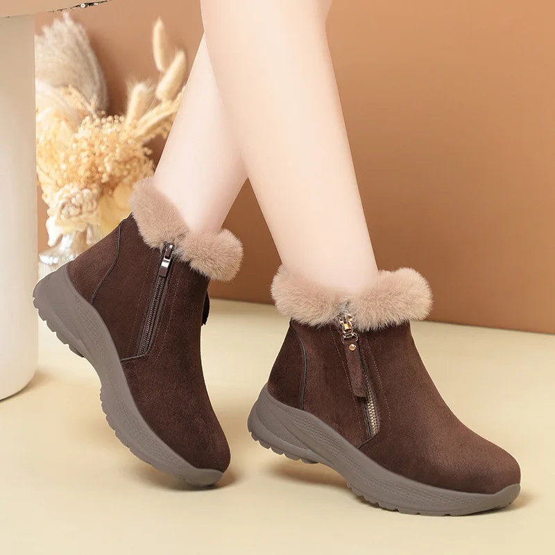 

3.5cm Fashion Retro Comfortable Flat Platform Shoes Winter Snow Boots 2025 Women's Casual Shoes Flat Fur Ankle Boots Office Work