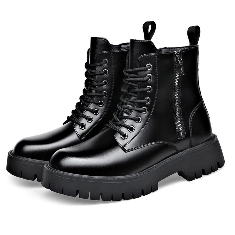 

Men's Fashion High Motorcycle Boots, Anti Slip and Warm Women's Outer Shoes, Thick Soled Boots, Big Toe with Fleece Solid Color