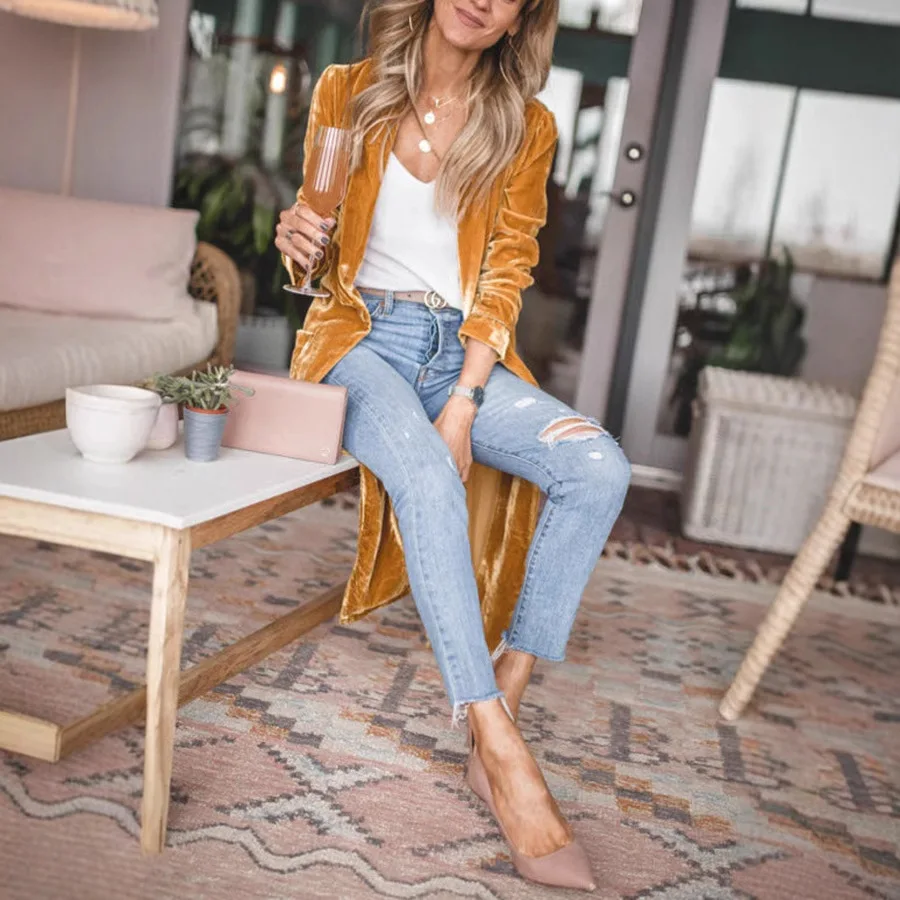 

2026 Women's New Fashion Vintage Loose Velvet Stretch Long Cardigan Buttonless Versatile Comfortable Office Commute Trench Coat
