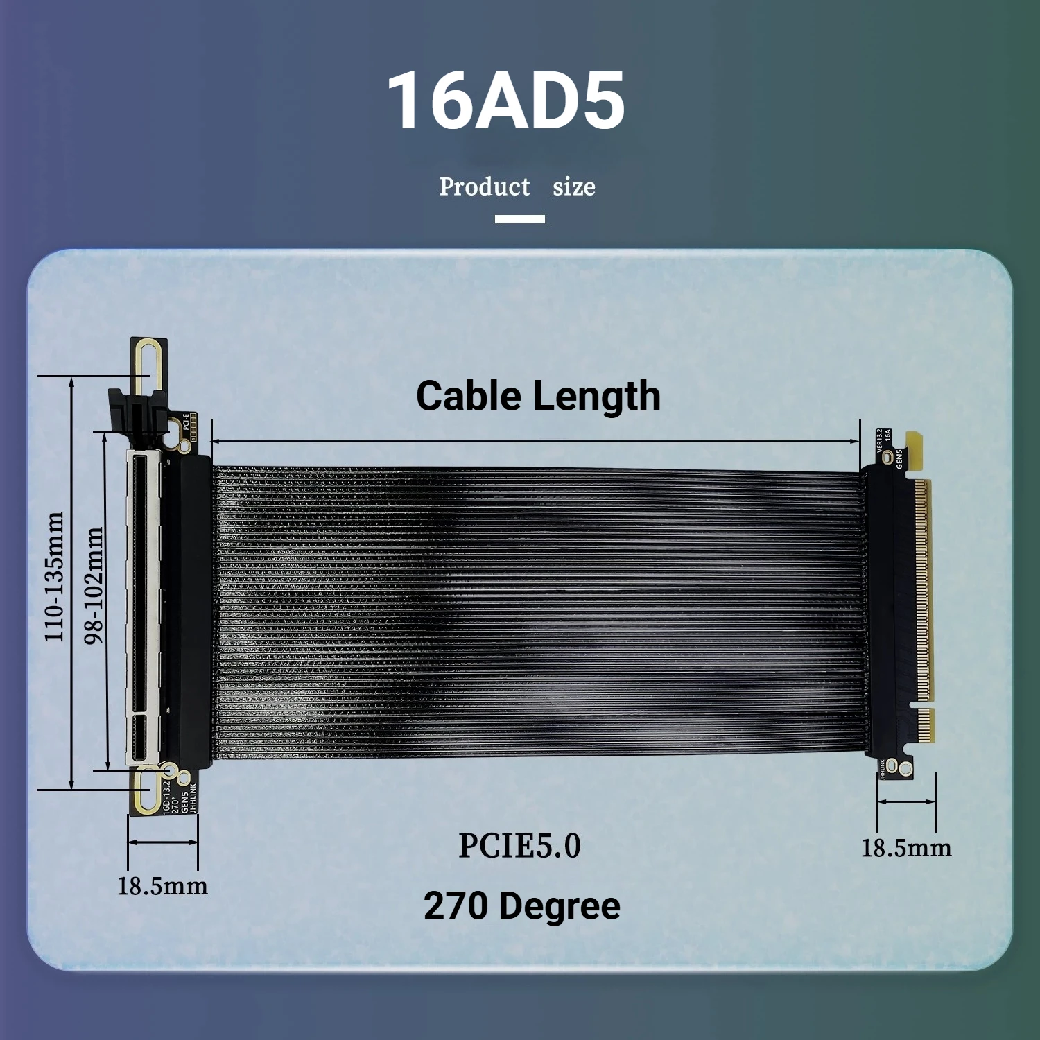 PCIe 5.0 Riser Cable GEN 5 X16 PCI E Riser Extension Flexible High Speed GPU Riser for Graphics Card 270° Reverse Vertical Mount