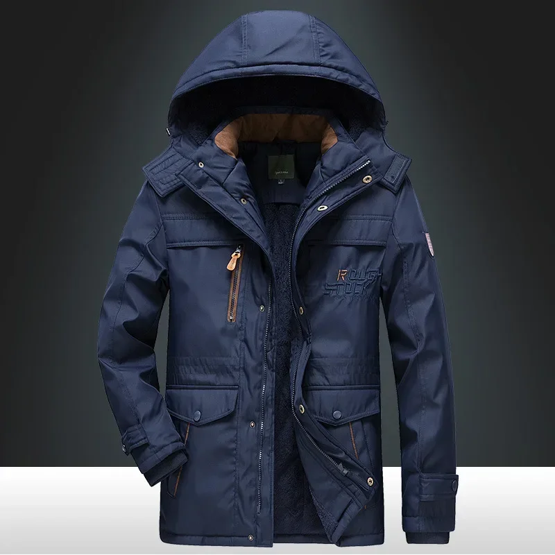 2024 New Winter Warm Jacket Men\'s Trendy Brand Fleece-lined Thickened Detachable Hat Parka Hiking Hunting Work Cold-proof Coat