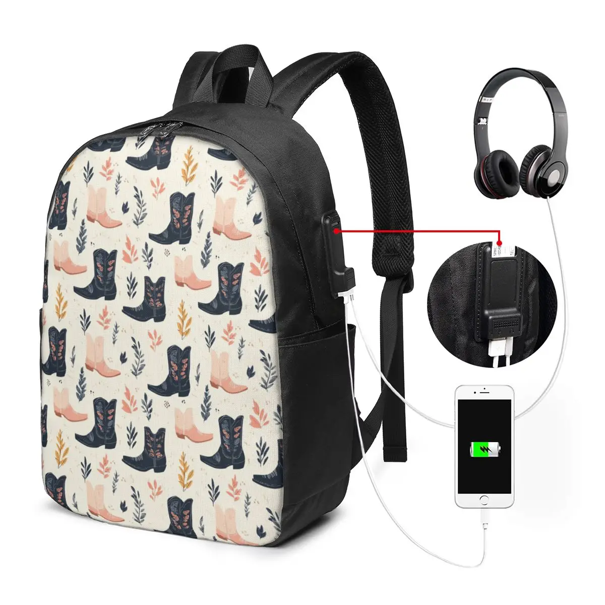 Western Style Boot Pattern Backpack Travel Notebook Bag Computer College Student School Bag Laptop Shoulder Bags for Men Women