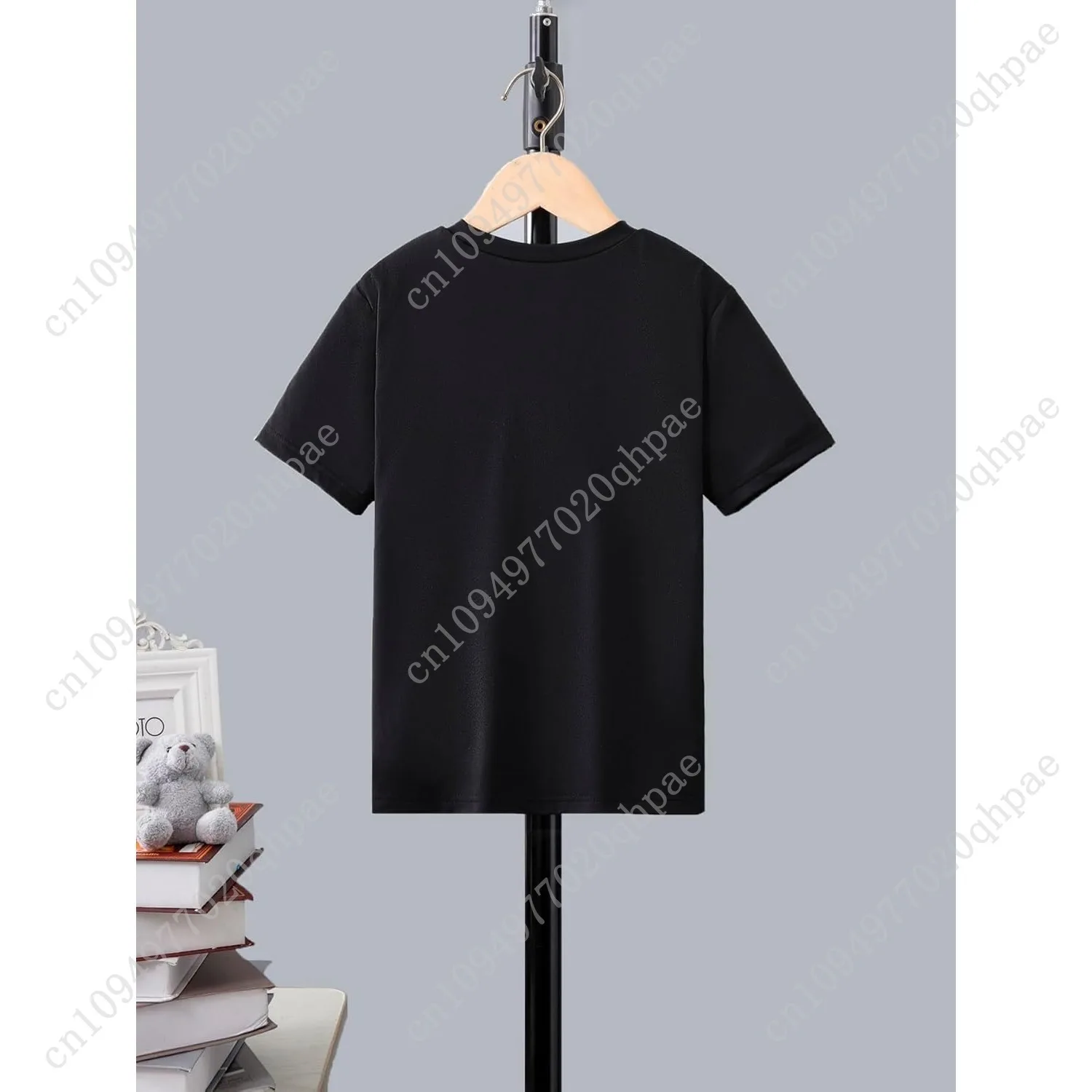 เสื้อยืดแขนสั้นคอกลมพิมพ์ลายดาวตัวอักษรแบบหลวมๆ สำหรับเด็กผู้หญิง