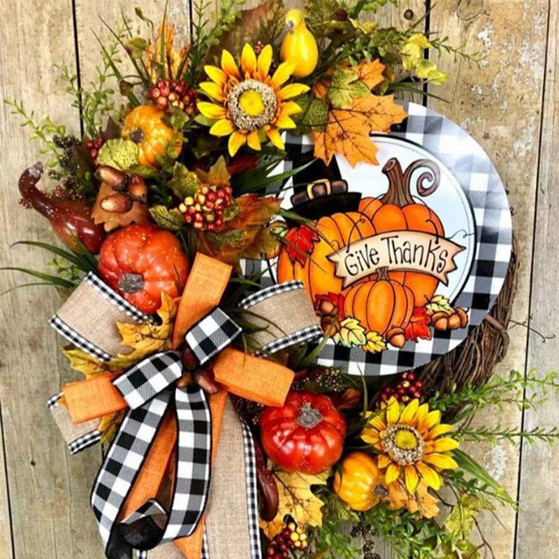 Thanksgiving Wreath Fall Wreath Harvest Decoration Farmhouse Porch Door, Thanksgiving Decoration